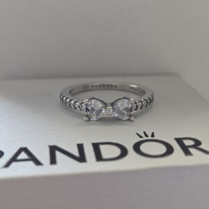 Pandora Silver and White Bow Ring